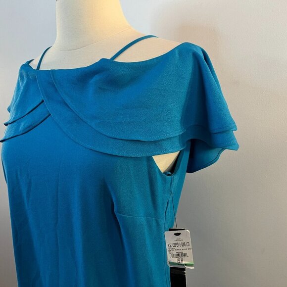 Nicole Miller Women's Turquoise Halter Ruffle Aline Dress - Size 8 - NWT $132 - Picture 2 of 7